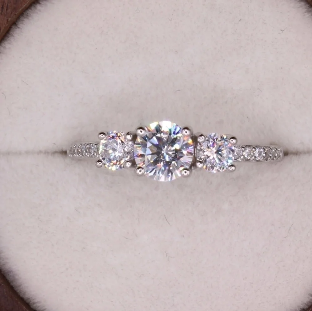 3 Stone 925 Sterling Silver Engagement Ring - Picture 8 of 11